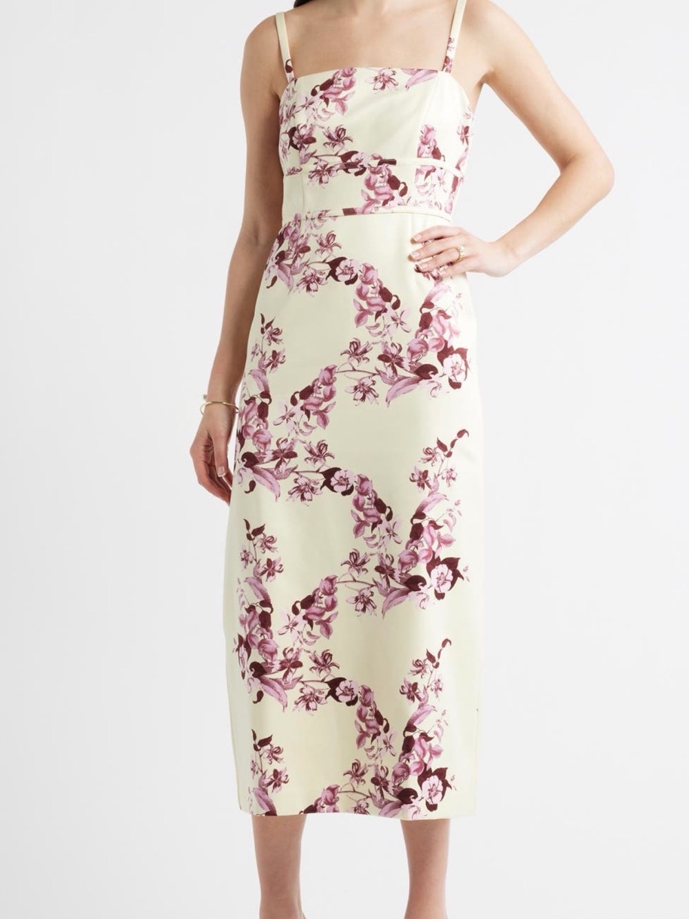 Chelsea28 Cream Midi Dress with purple Floral Print